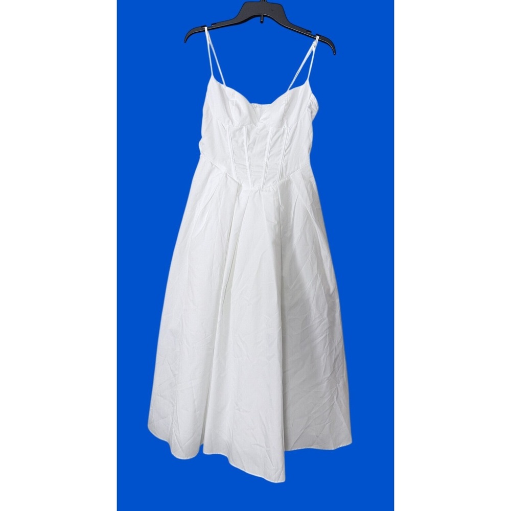 White Corset Midi Dress Small Sleeveless A-Line Fairycore Bridal Cottagecore